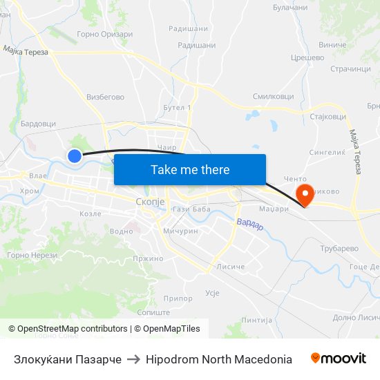 Злокуќани Пазарче to Hipodrom North Macedonia map