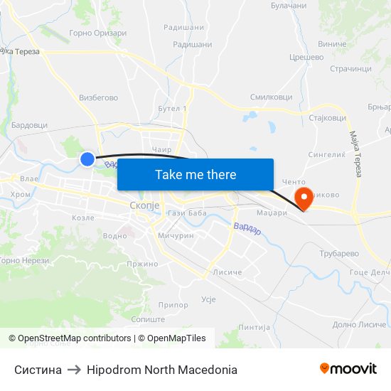 Систина to Hipodrom North Macedonia map