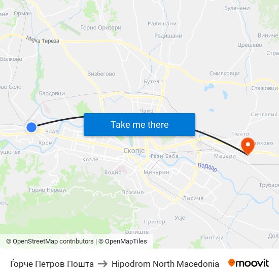 Ѓорче Петров Пошта to Hipodrom North Macedonia map