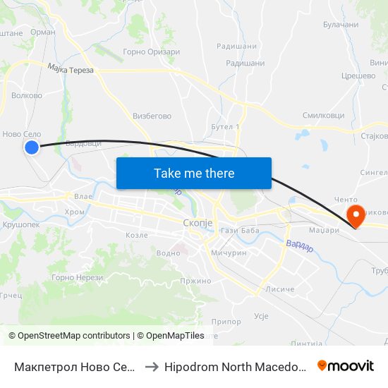 Макпетрол Ново Село to Hipodrom North Macedonia map