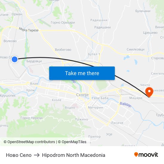 Ново Село to Hipodrom North Macedonia map