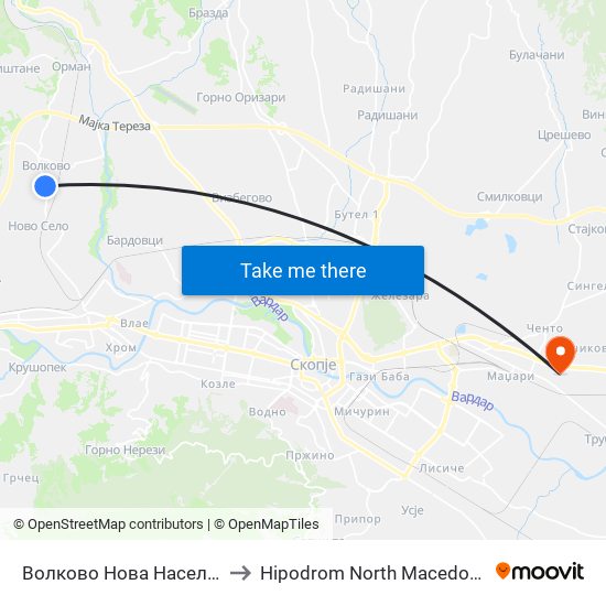 Волково Нова Населба to Hipodrom North Macedonia map