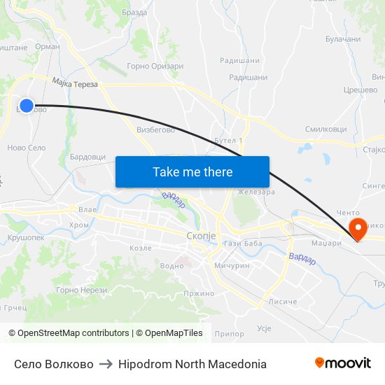 Село Волково to Hipodrom North Macedonia map