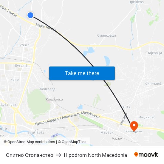 Опитно Стопанство to Hipodrom North Macedonia map
