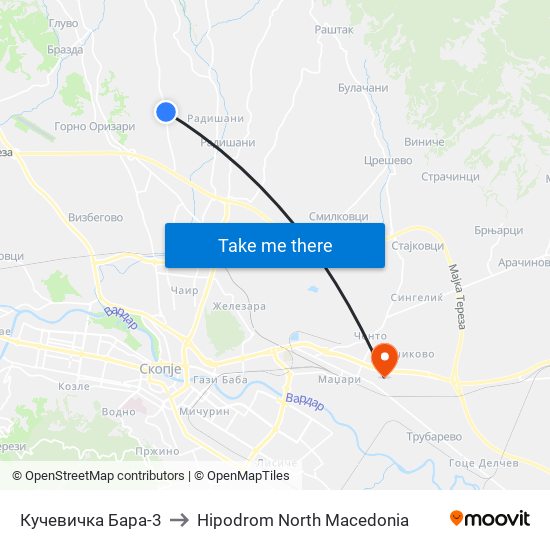 Кучевичка Бара-3 to Hipodrom North Macedonia map