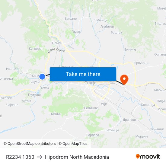 R2234 1060 to Hipodrom North Macedonia map