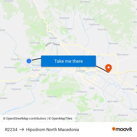 R2234 to Hipodrom North Macedonia map
