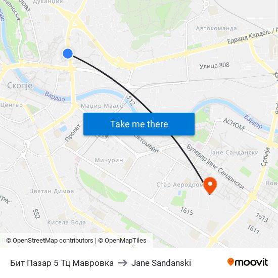 Бит Пазар 5 Тц Мавровка to Jane Sandanski map