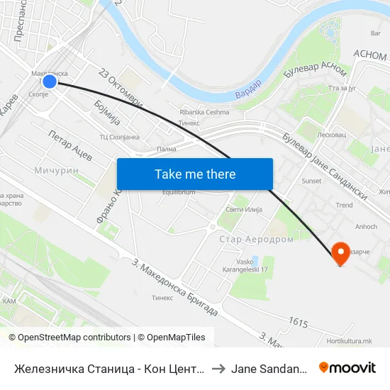 Железничка Станица - Кон Центар to Jane Sandanski map