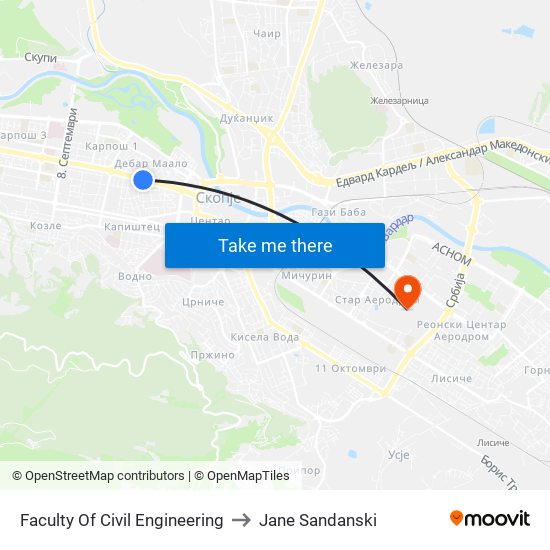 Faculty Of Civil Engineering to Jane Sandanski map