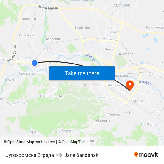 Југохромска Зграда to Jane Sandanski map