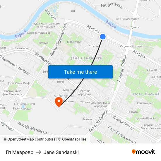 GP Mavrovo to Jane Sandanski map