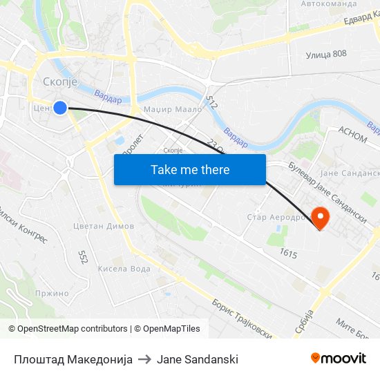 Плоштад Македонија to Jane Sandanski map