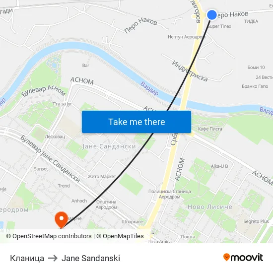 Кланица to Jane Sandanski map