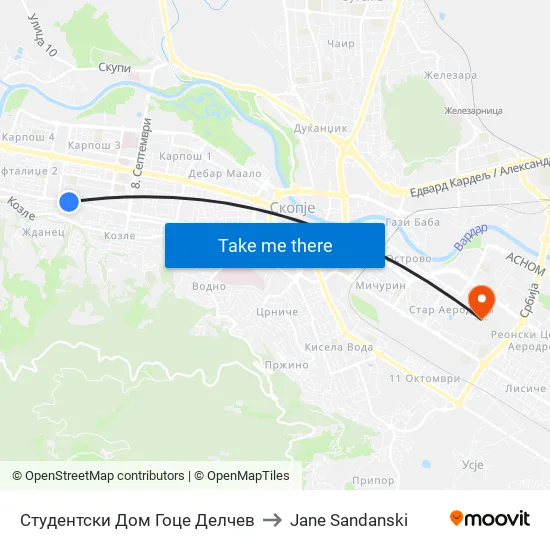 Студентски Дом Гоце Делчев to Jane Sandanski map