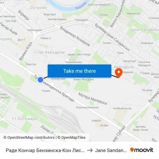 Rade Konchar Gas Station - To Lisiche to Jane Sandanski map