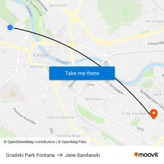 Gradski Park Fontana to Jane Sandanski map