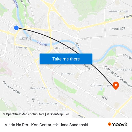 Vlada Na Rm - Kon Centar to Jane Sandanski map