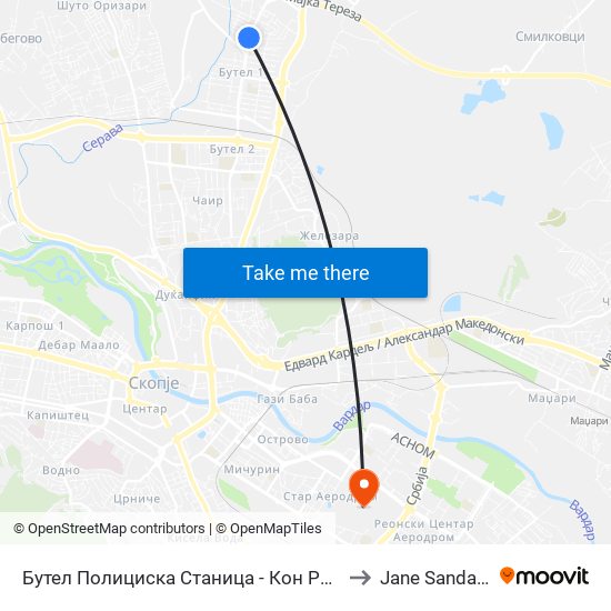 Бутел Полициска Станица - Кон Радишани to Jane Sandanski map