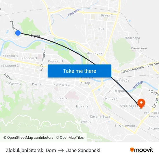 Zlokukjani Starski Dom to Jane Sandanski map