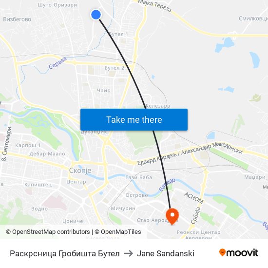 Раскрсница Гробишта Бутел to Jane Sandanski map