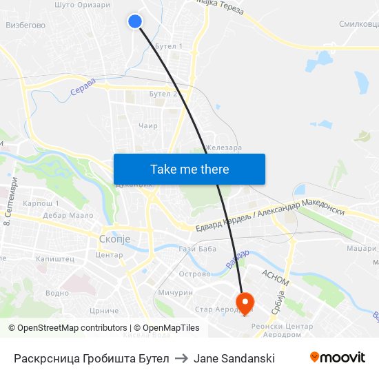 Раскрсница Гробишта Бутел to Jane Sandanski map