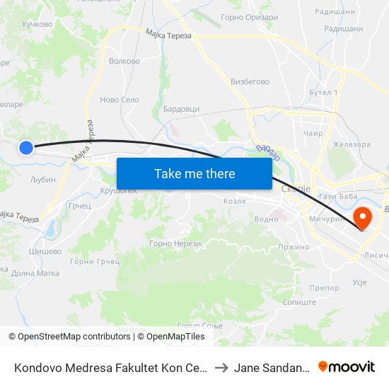 Kondovo Medresa Fakultet Kon Centar to Jane Sandanski map