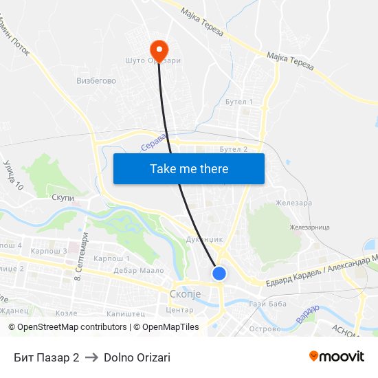 Бит Пазар 2 to Dolno Orizari map