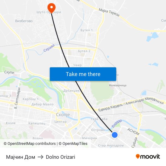 Мајчин Дом to Dolno Orizari map
