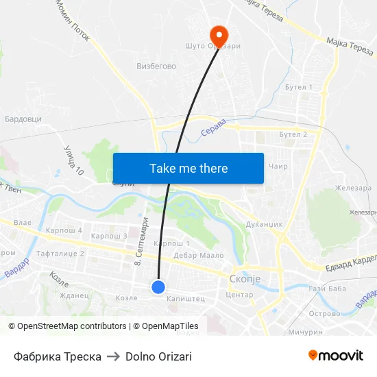 Treska Factory to Lower Orizari map