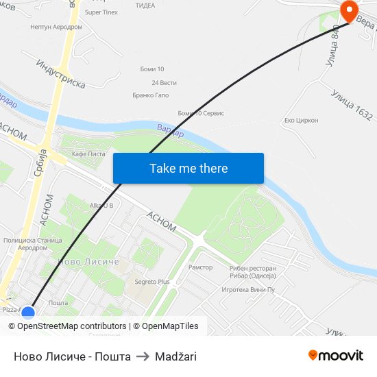 Ново Лисиче - Пошта to Madžari map