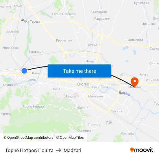 Ѓорче Петров Пошта to Madžari map