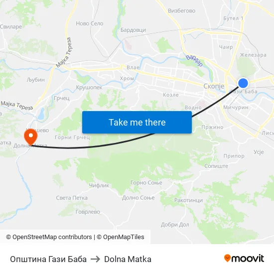Општина Гази Баба to Dolna Matka map