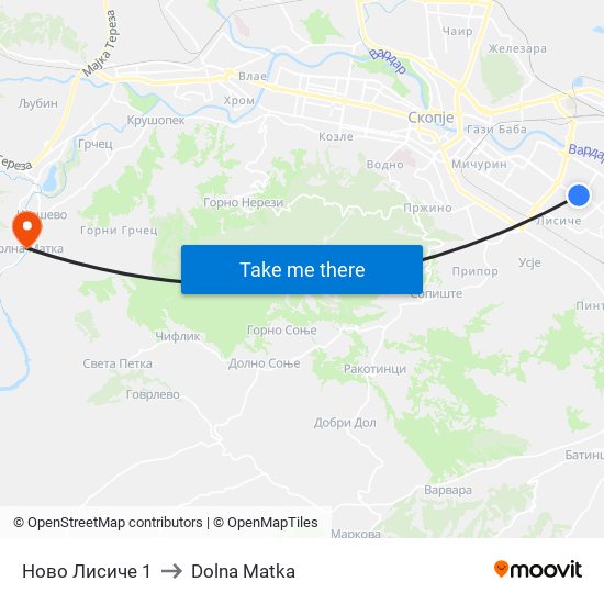 Ново Лисиче 1 to Dolna Matka map