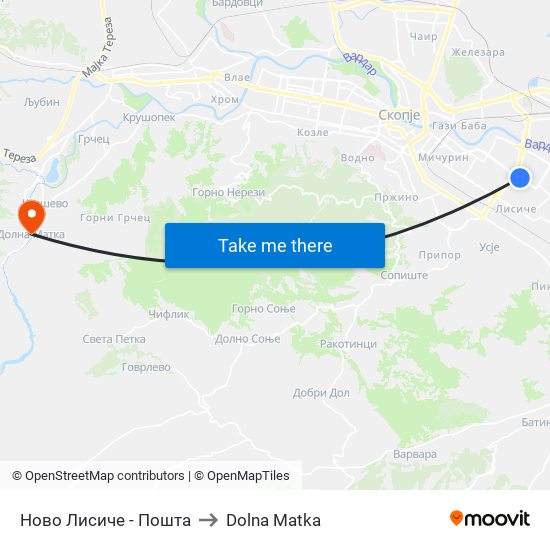 Ново Лисиче - Пошта to Dolna Matka map