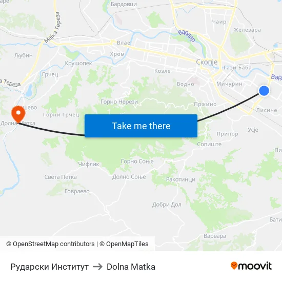 Рударски Институт to Dolna Matka map
