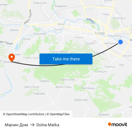 Мајчин Дом to Dolna Matka map