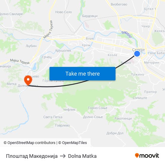 Плоштад Македонија to Dolna Matka map