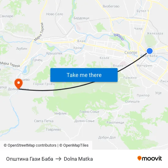 Општина Гази Баба to Dolna Matka map