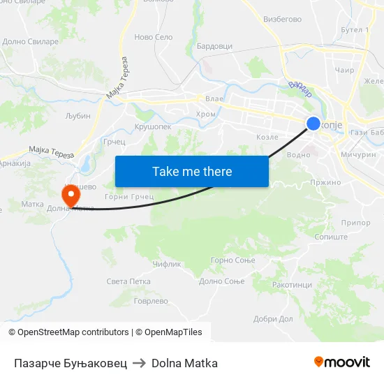 Пазарче Буњаковец to Dolna Matka map