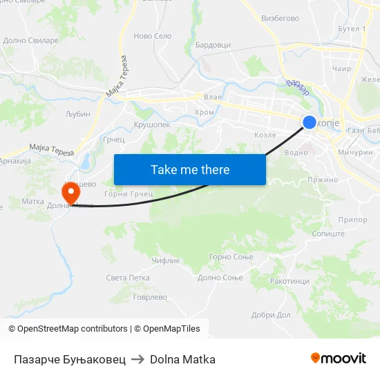 Пазарче Буњаковец to Dolna Matka map