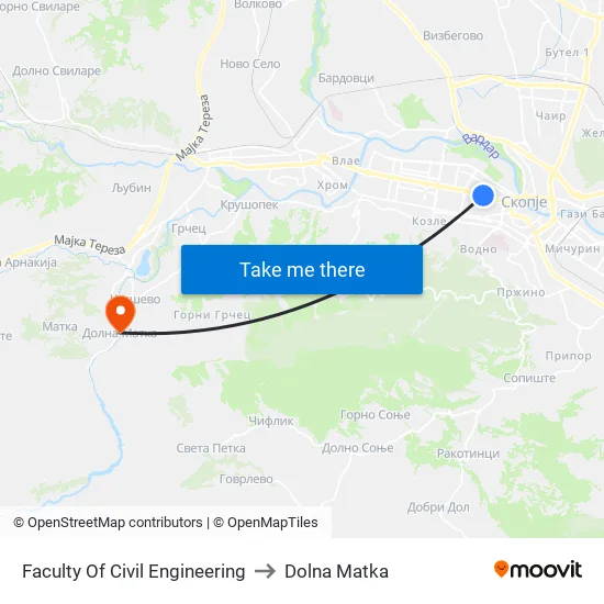 Faculty Of Civil Engineering to Dolna Matka map