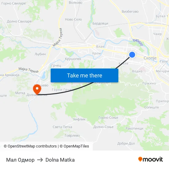 Мал Одмор to Dolna Matka map