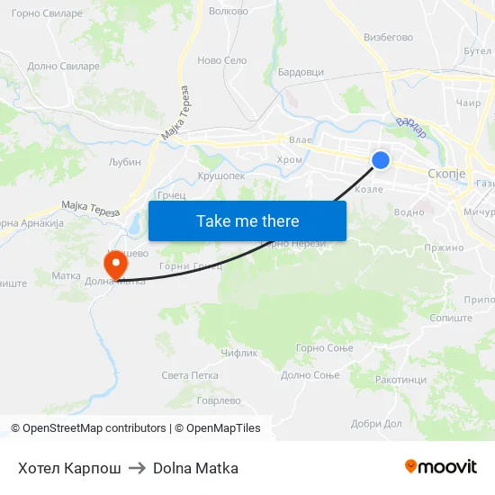 Хотел Карпош to Dolna Matka map