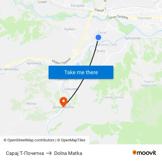 Сарај Т-Почетна to Dolna Matka map
