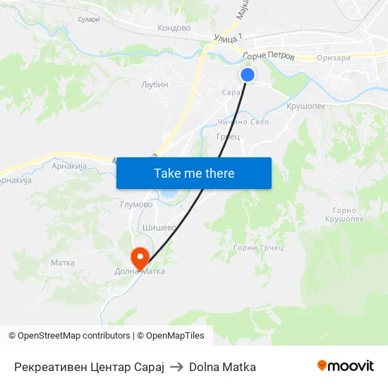 Рекреативен Центар Сарај to Dolna Matka map