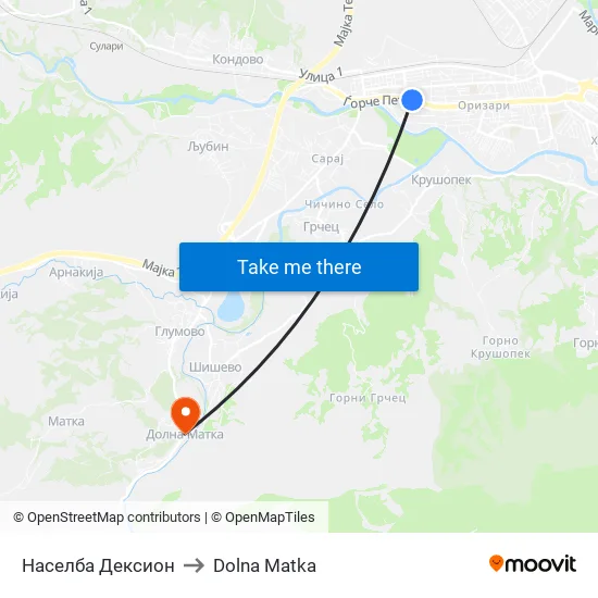 Населба Дексион to Dolna Matka map