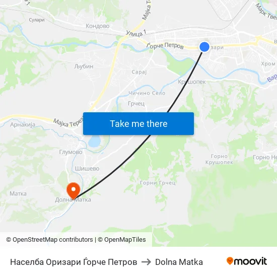 Населба Оризари Ѓорче Петров to Dolna Matka map
