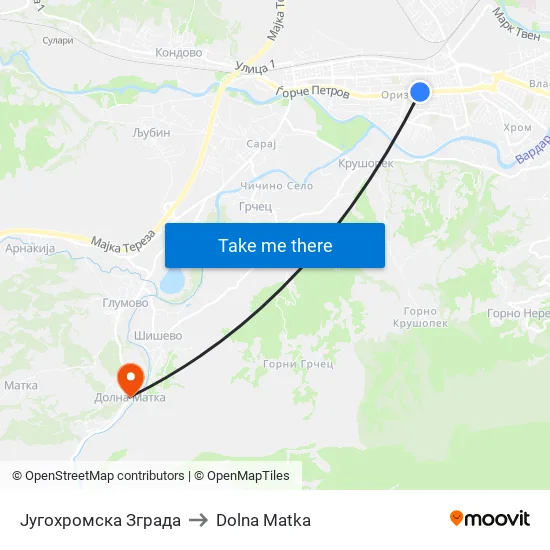 Југохромска Зграда to Dolna Matka map