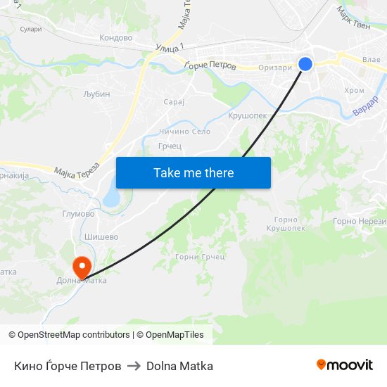 Кино Ѓорче Петров to Dolna Matka map